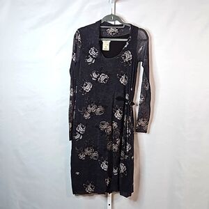 Fuzzi  Womens Multicolor Floral Italian Lined Long Sleeve Tule Shift Dress Sz M